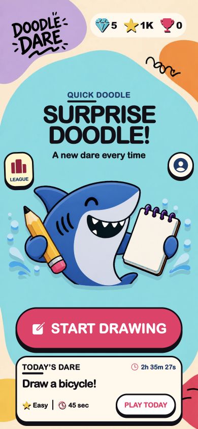 Doodle Dare home screen with surprise doodle and today’s challenge