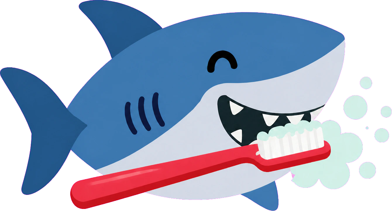Doodle Dare shark brushing its teeth